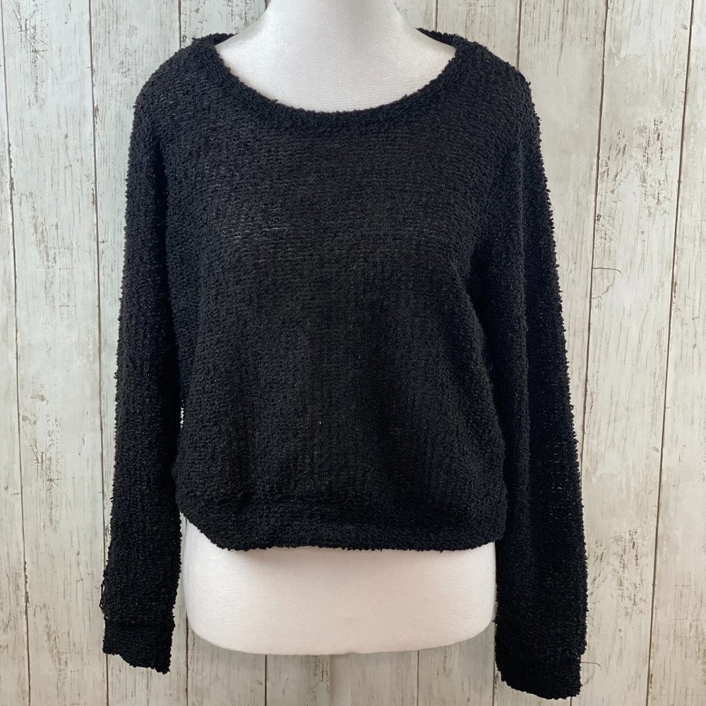 MOD black long sleeved sweater- chenille texture- Size Large